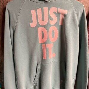 Nike Green Hoodie with Pink 'Just Do It' Print